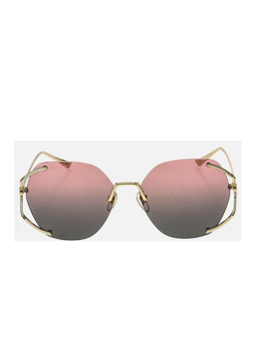 Gucci GG0651S 001 Gold Pink Round Fork Rimless Metal Sunglasses Authentic